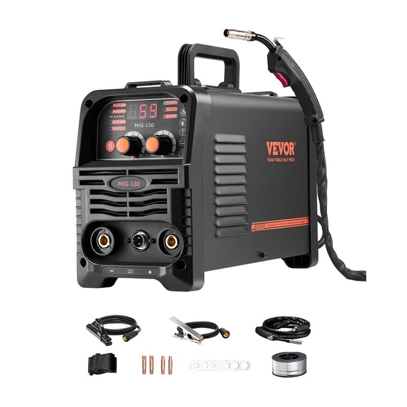 VEVOR Poste à Souder MIG, 130 A, Machine de Soudage Synergique Soudeuse Portable Multi-processus MIG sans Gaz MMA Lift TIG 3 en