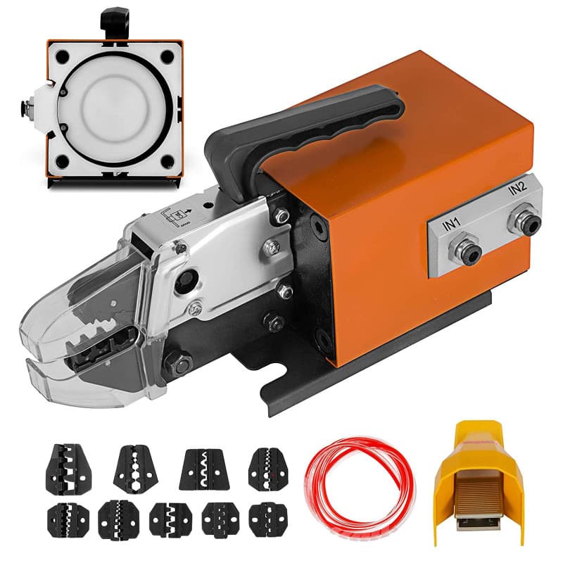 VEVOR Pince à sertir pneumatique Am-10, machine à sertir jusqu'à 16 mm², orange, avec 10 ensembles de matrices pour de nombreux