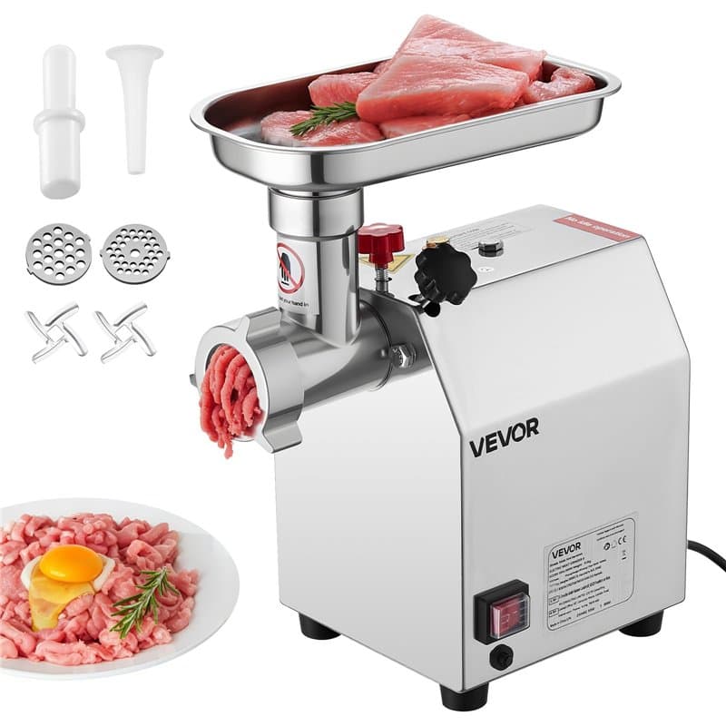 VEVOR Hachoir à viande électrique, capacité de 2,04 kg/min, poussoir à saucisses industriel de comptoir avec lame, plaque de bro