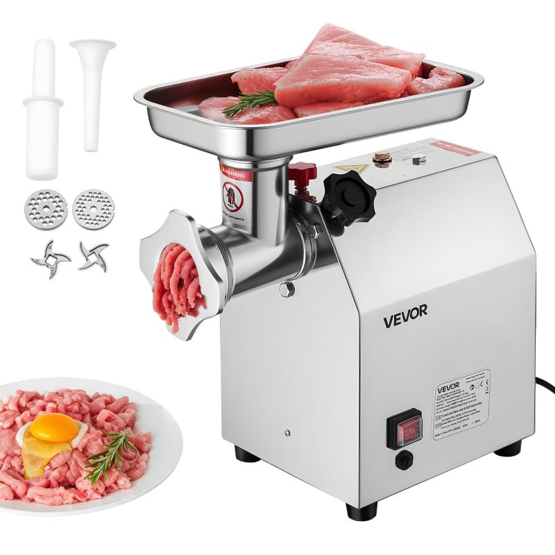 VEVOR Hachoir à viande électrique, capacité de 2,49 kg/min, poussoir à saucisses industriel de comptoir avec lame, plaque de bro