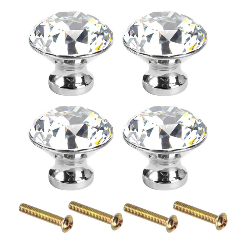 Fodlon Boutons de Meuble Cristal 4pcs Poignée Meuble Cuisine Vintage Bouton de Porte Diamant 3cm de Diameter Poignée Meuble Enfa