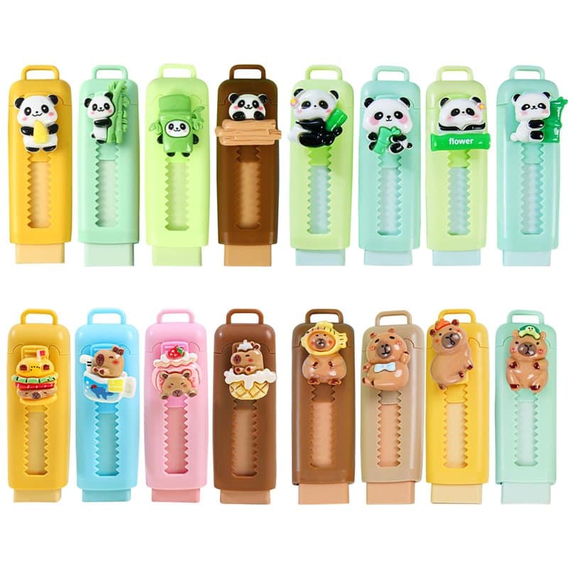 Puasok 16 Pcs Gommes Rétractables Enfants, Gommes Kawaii Cabybara & Panda, Push-Pull, Petits Cadeaux Anniversaire, Goodies Fête,