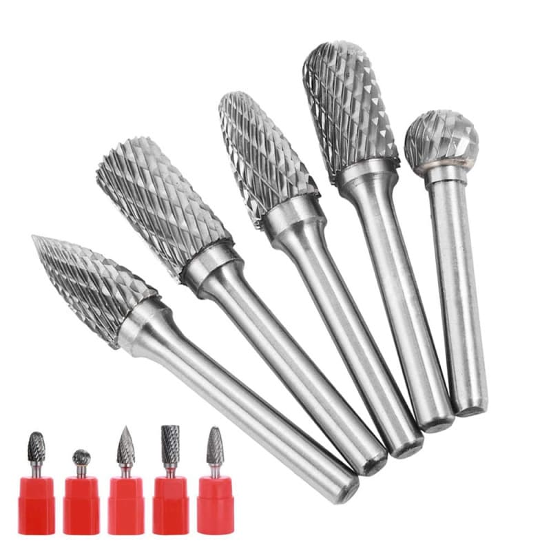 Gasea 5PCS 6×10mm Fraises Double Coupe Rotatives Carbure de Tungstène Die Grinder Bit 6.35mm Tige Cylindrique de Gravure Rotatif