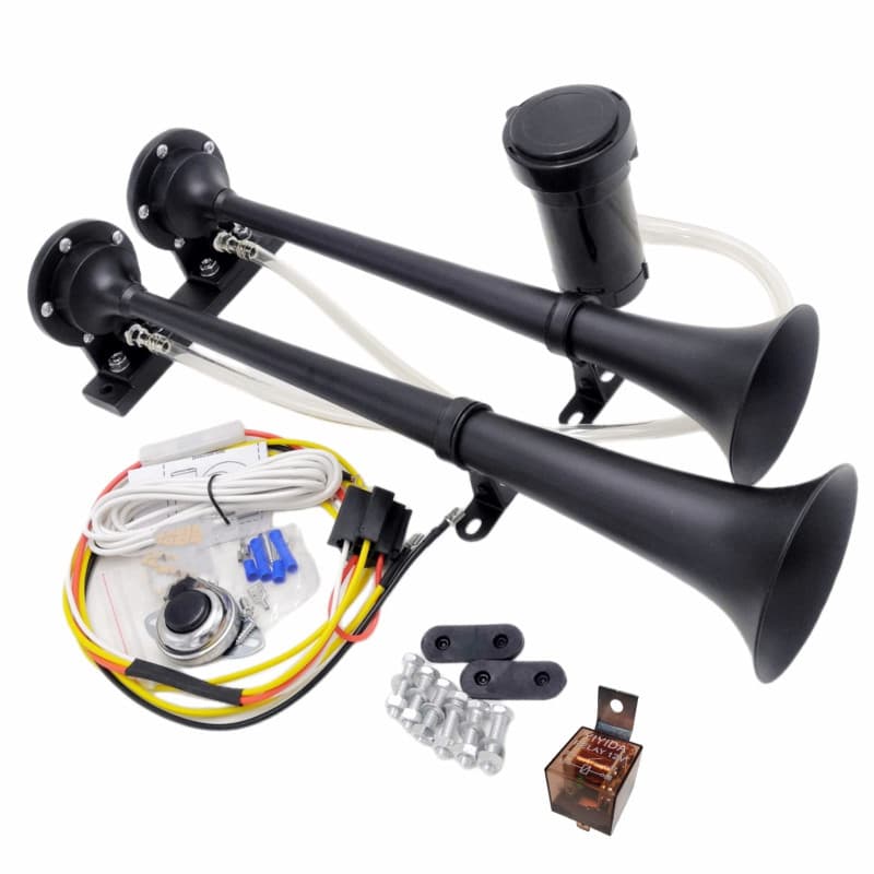 YIYIDA Klaxon de voiture Trompette d'air 170db Corne marine Corne électrique 12V Car Horn Zinc Chrome noir Trompette de camion H