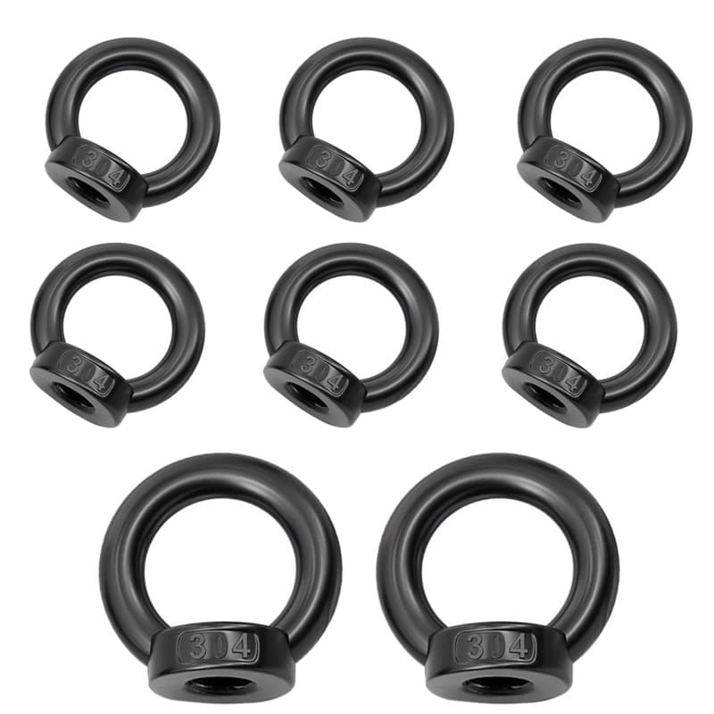 Lot de 8 écrous à œil M8 en acier inoxydable 304 M8 Noir Filetage Écrou à œillet pour suspension et fixation
