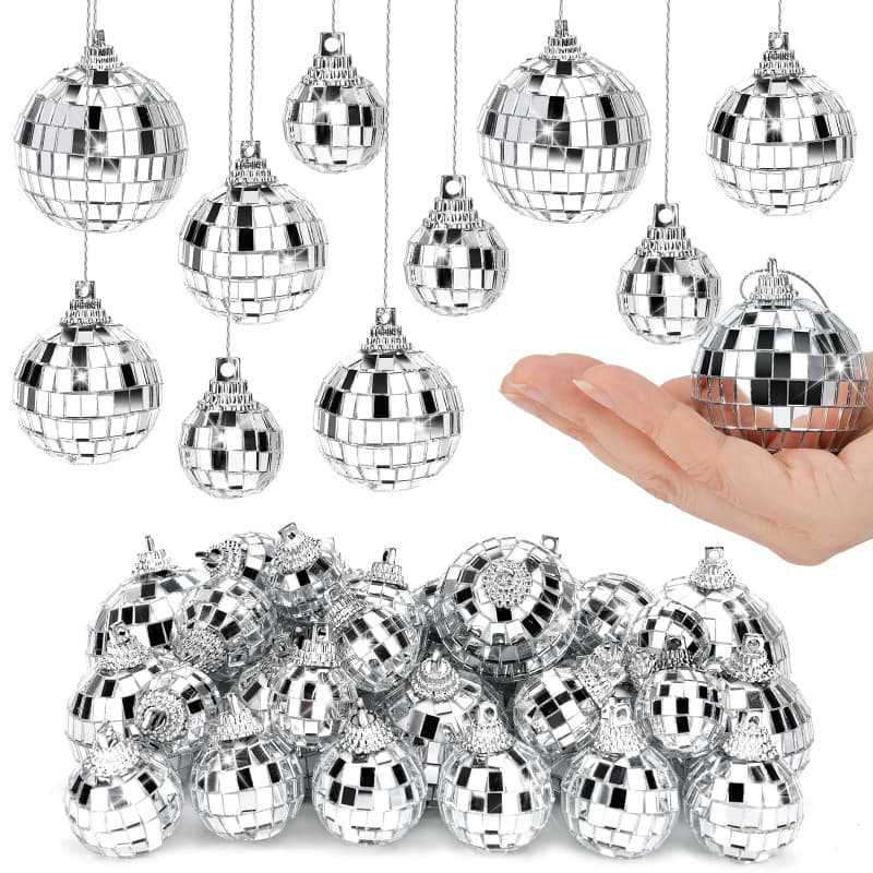 32 Pièces Boule à Facette Kit, Mini Boule Disco avec Corde, Deco Disco Brillant Réutilisable, Disco Ball pour la Décoration de l