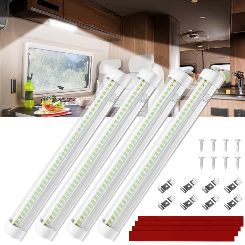 Linkstyle Barre LED Intérieure 12V, 108 LED avec Interrupteur on/Off, 1800LM 6W pour Camping-Car Remorque Bateau Camion Van, Lot