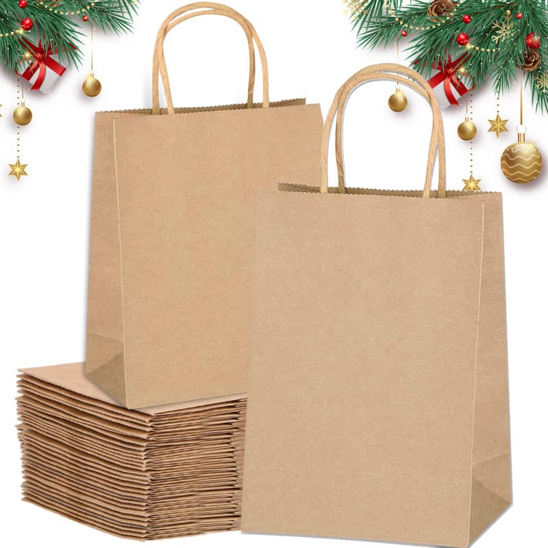 MULEVIP Sac Kraft avec Poignée (27x21x11cm) - 40 Sachets pour Noël, Mariages, Anniversaires, Halloween - Emballage Cadeau