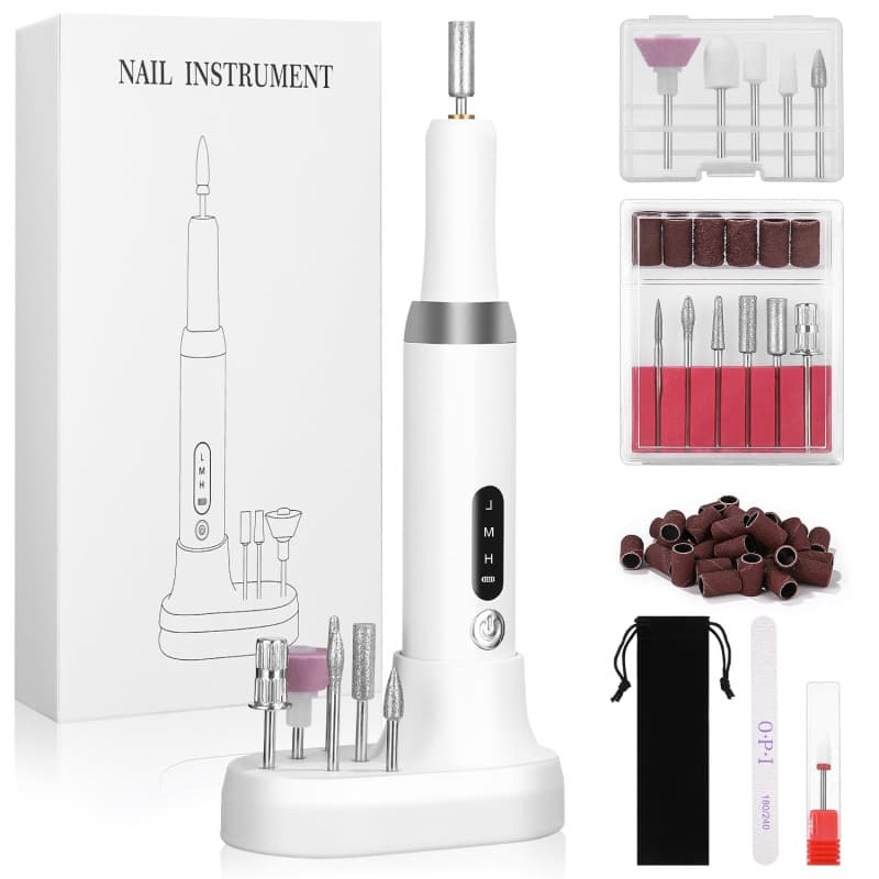 Ponceuse pour Ongles électrique, Ponceuse 0ngle Sans fil à 3 Vitesses avec Base Rechargeable, Polissoir a Ongle et Pédicure Port