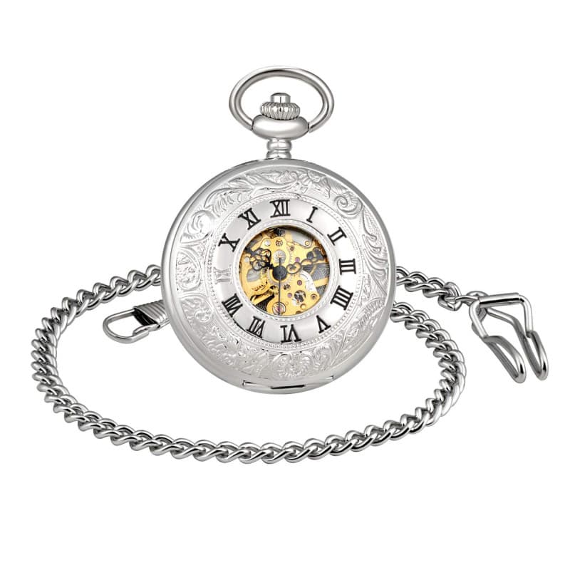 MICGIGI - Montre de poche unisexe à remontage manuel, montre gousset analogique à double remontage manuel avec chaîne, Classique