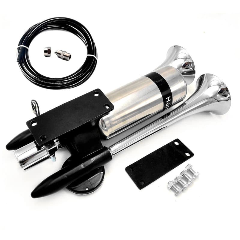 YIYIDA klaxon de voiture klaxon de bateau prolonger le son klaxon Air Horn argent double tube klaxon super fort avec réservoir d