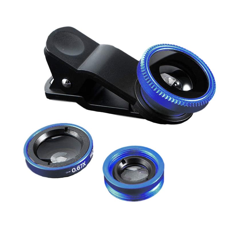 Set de 3 en 1 pour téléphone portable Adaptateur pour appareil photo à clipser Objectif Fisheye 180° + grand angle (0,67x Wide)