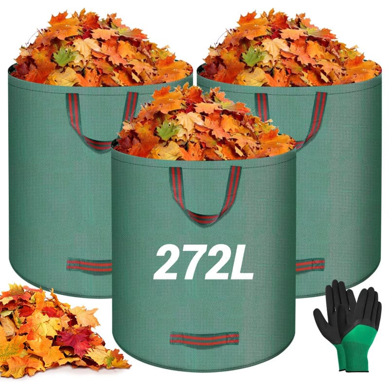 NXPZ 3X 272L Sacs à Déchets de Jardin avec Poignées, Sacs de Jardin, Étanche, Design Autoportant, Sacs à Feuilles Pliables, Rési