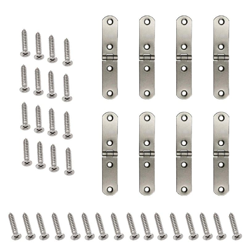 Lot de 8 petites charnières pliables à 180 degrés en acier inoxydable avec 32 vis pour table pliante, armoire, armoire en bois,