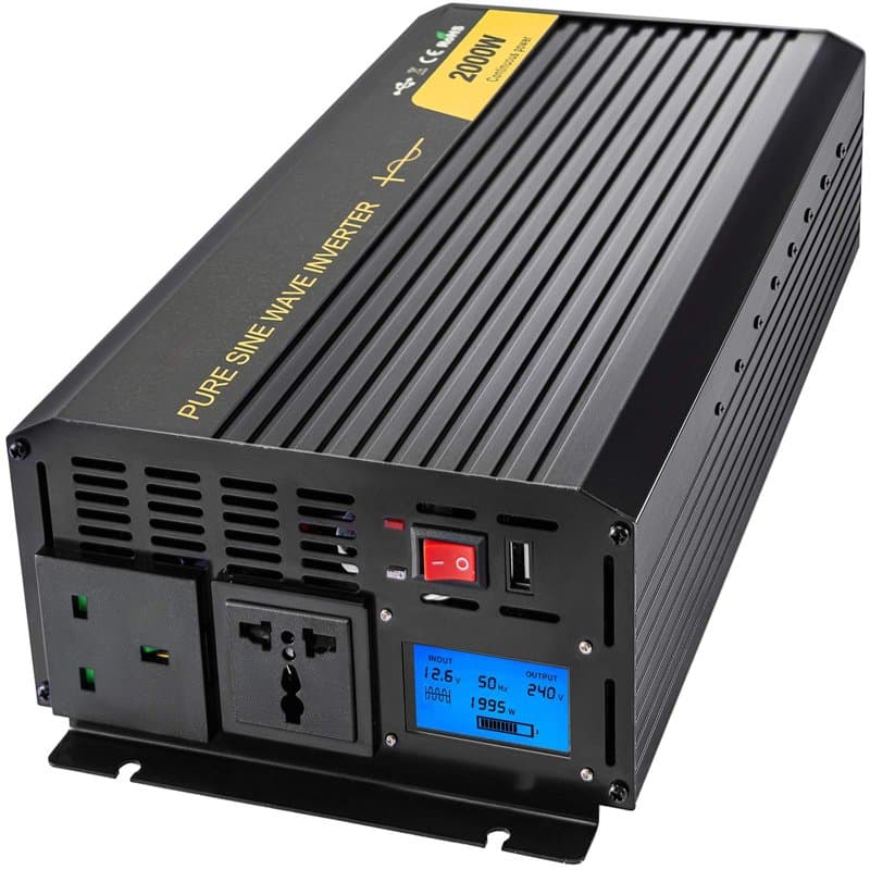 VEVOR Convertisseur Pur Sinus, DC 12V à AC 240V Convertisseur de Tension, 2000W LCD et Télécommande Onduleur à Onde Sinusoïdale