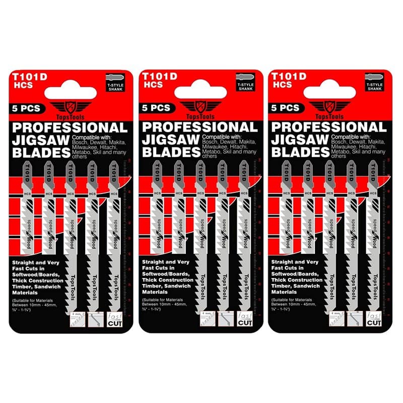 15 x TopsTools T101D lames de scie sauteuse à coupe nette et rapide compatibles avec Bosch Dewalt Makita Milwaukee et bien d'aut