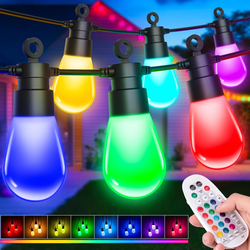 Guirlande Lumineuse Exterieure Jardin Noël - 21M RGB Changement Couleur LED Ampoules Ip65 Imperméable Guinguette Chaîne Lumiere
