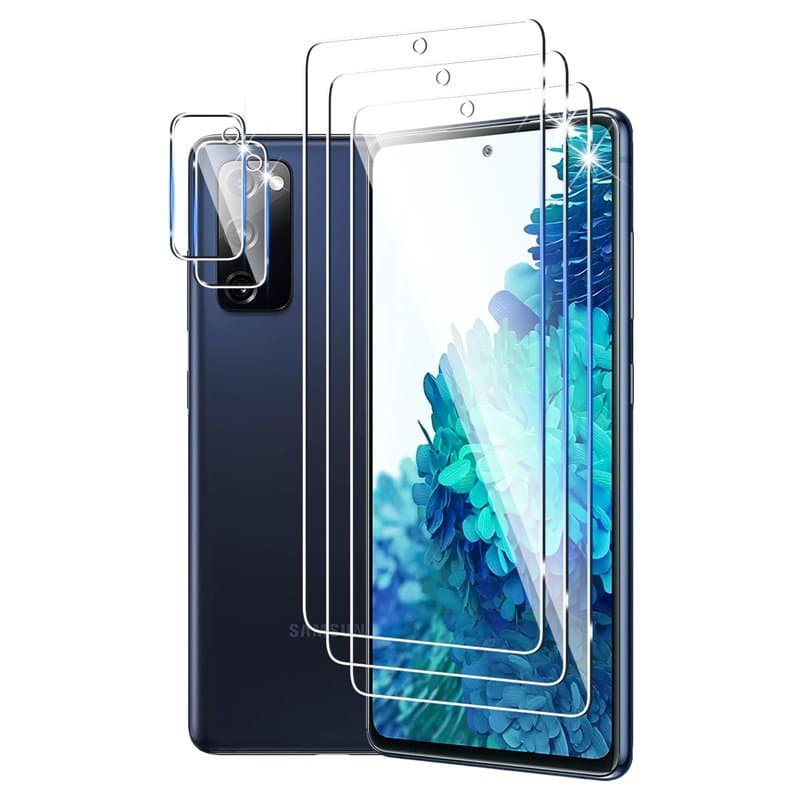 DXULWLM 3+2 Pièces Verre Trempé pour Samsung Galaxy S20 FE 5G avec Caméra Arrière Protecteur,HD Transparent,9H Dureté,sans Bulle