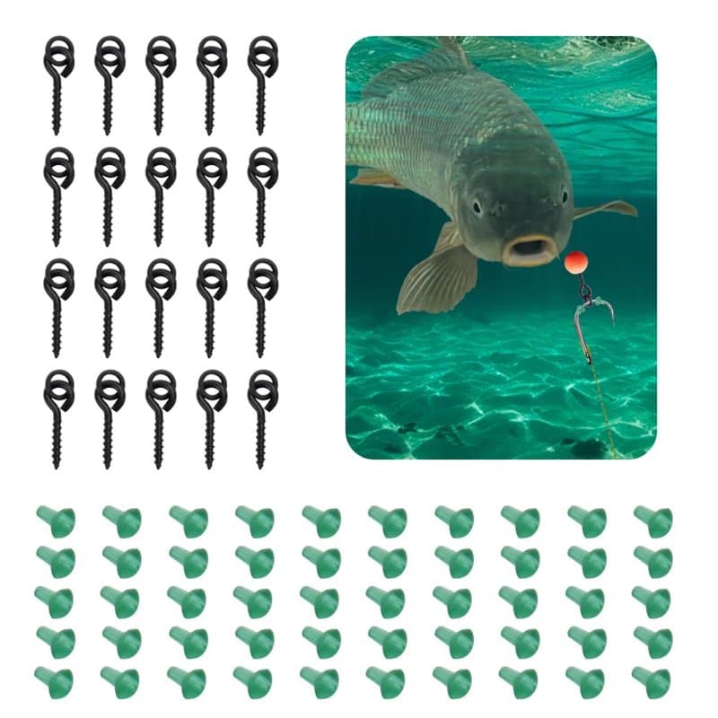 FuxFuis 20 PCS Vis Appat Carpe et 50 PCS Bouchon Hameçon, Vis de Appat de Peche, Vis de Hamecon Peche, Arrêts d'Hameçon, Hamecon