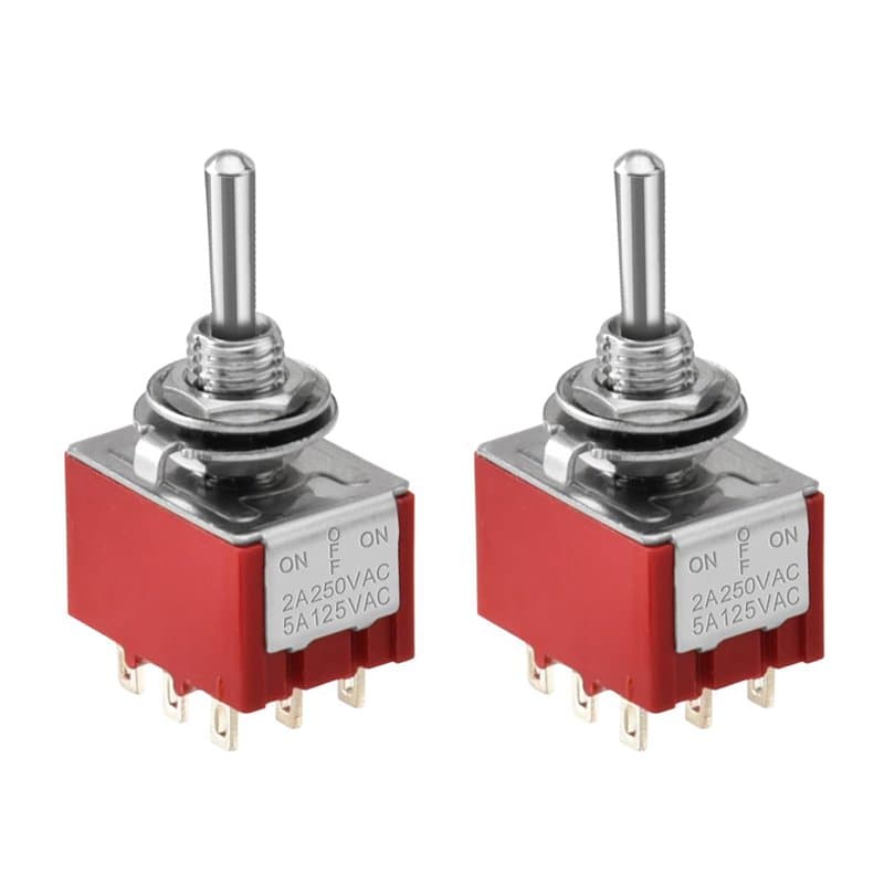 Heschen Lot de 2 interrupteurs à bascule miniatures MTS-303 ON-OFF-ON 3PDT 9 broches, 2 A 250 V, 6 A 125 V