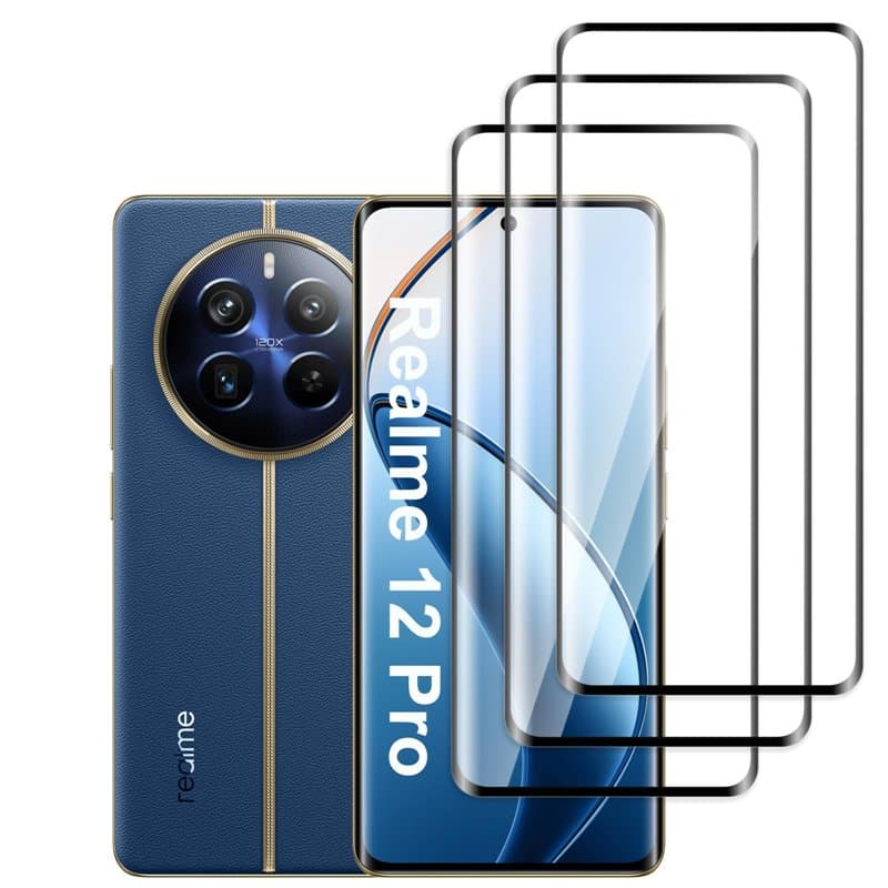 QZJinch Lot de 3, Verre Trempé pour Realme 12 Pro Film en Protection écran efficace contre les Rayures,3D Incurvé Couverture Com
