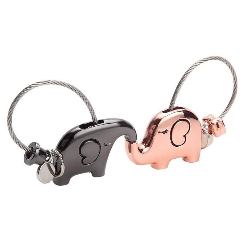 DOJo Porte-clés pour amoureux, 1 paire de porte-clés en forme d'éléphants qui s'embrassent, pour couple, amis, cadeau doux pour