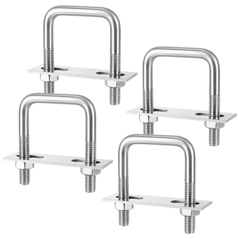 4 Pièces Boulon En U M8, Bride De Fixation avec écrous Plaque De Cadre et Rondelles, Boulons En U Carrés pour Poteau De Clôture,