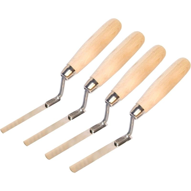 Lot de 4 truelles pointeuses plates en acier inoxydable avec manche en bois (1,2 m) 8, 10, 12, 14 mm
