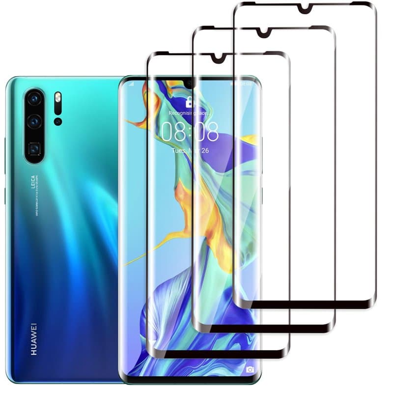 Jinshiweikai Lot de 3, Verre Trempé pour HUAWEI P30 pro,Film Protection écran efficace contre les Rayures,3D Incurvé Couverture,