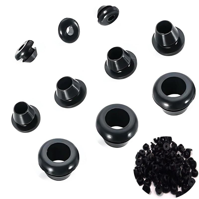 Lot de 100 douilles de câble – 10 modèles d'œillets en caoutchouc et câble de passage en caoutchouc noir, étanches, pour la fixa
