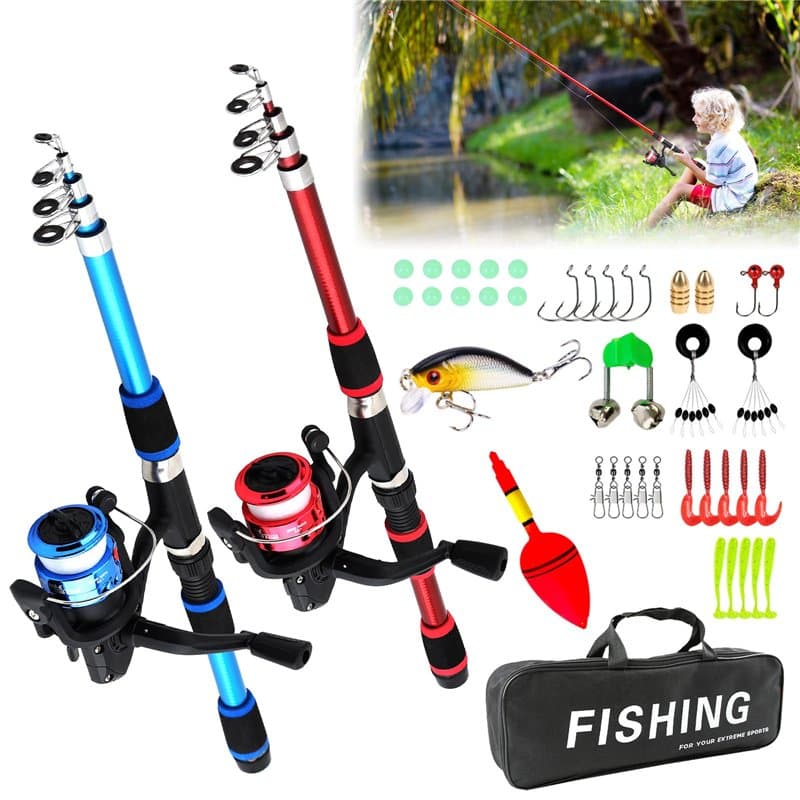 Kit de pêche pour enfants, kit de démarrage pour enfants, 180 cm, kit complet d'accessoires de pêche, canne à pêche télescopique