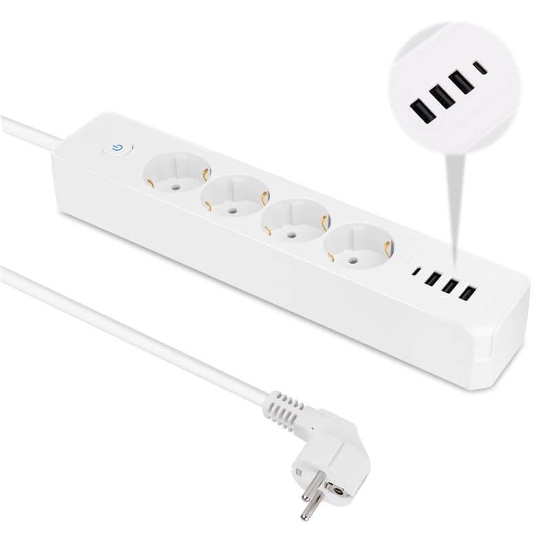 TNOMSNO Multiprise Electrique, Multiprise USB 4 Prises avec 4 Ports USB Multiprise avec Interrupteur (16A/4000W), Prise Multiple