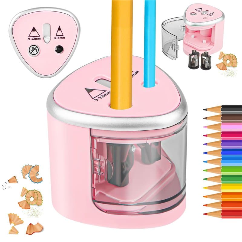 Taille-crayon électrique avec récipient alimenté par piles,Taille-Crayon automatisé sans Fil,antidérapant, double trou, pour Cra