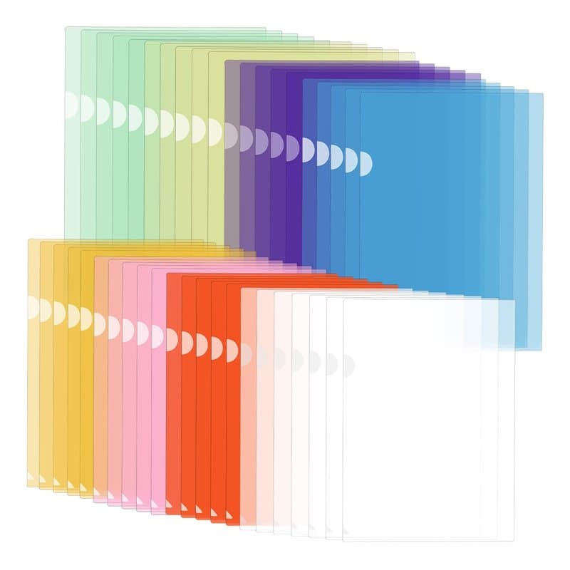 Set de 42 pochette plastique A4 ouvertes sur le côté – pochette A4 colorée en 8 couleurs – pochette transparente claire – pochet