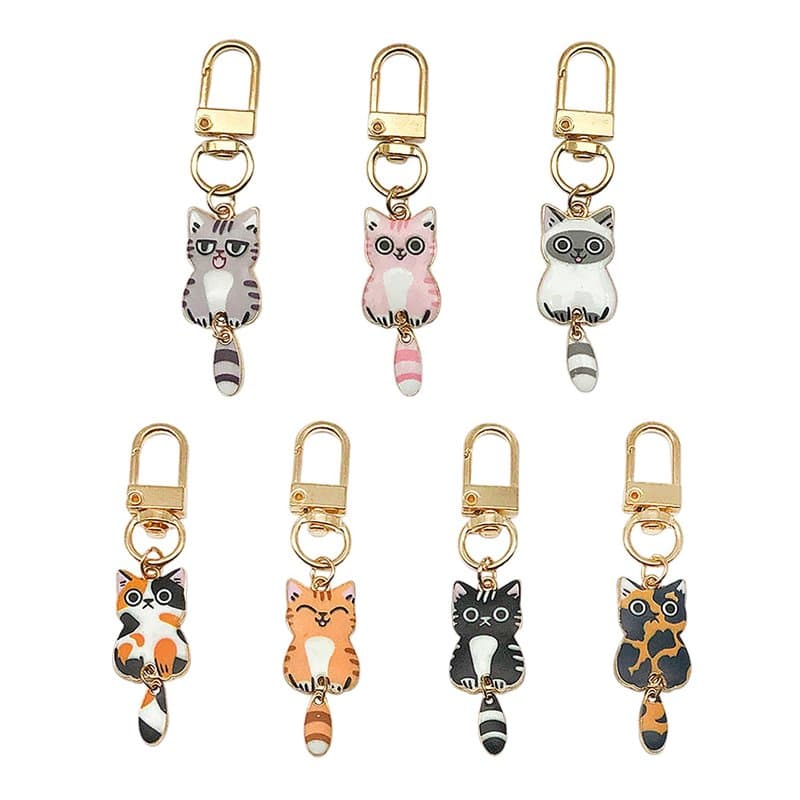7 Chèques De Chat, Pendentifs Animaux Mignons, Clés De Caricature Créative De Dessins Animés Et Mini Ornements De Sac Amusants.