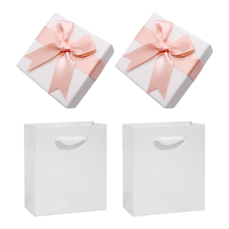 YSJCHEBS 2 Coffrets Cadeaux À Nœud Rose, 2 Sacs À Main Blancs, Boîte De Rangement De Bijoux Avec Couvercle, Petite Boîte Cadeau