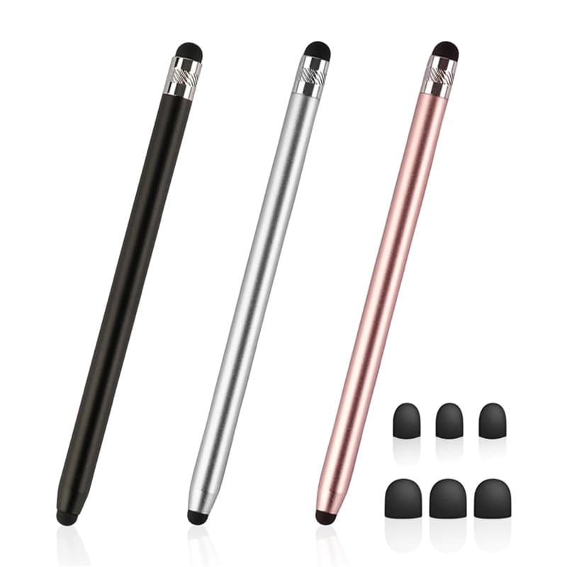 KRYMSON Lot de 3 stylets à double tête pour écran tactile en caoutchouc, stylet capacitif en métal pour tablette et smartphone,