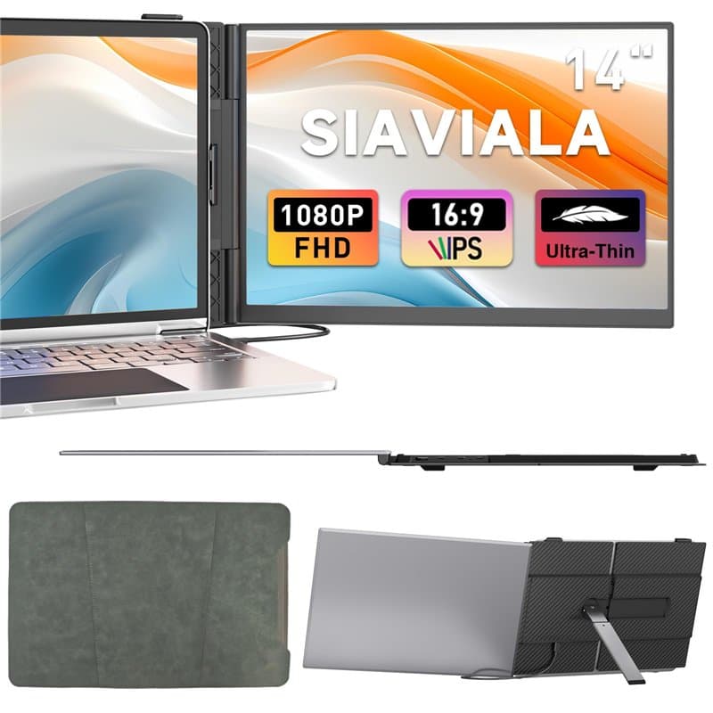 siaviala Extension d'écran pour Ordinateur Portable, Upgraded Ultra-Mince 14" FHD 1080P Portable Monitor, Lightweight Double Ecr