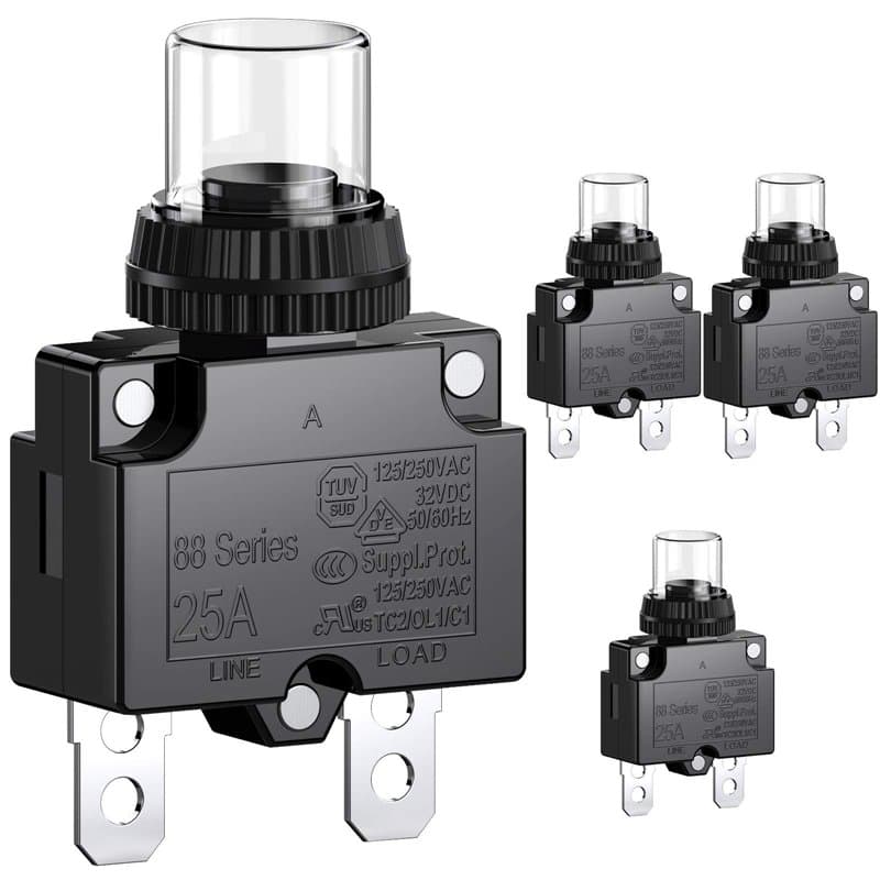 CLDIY Lot de 4 interrupteurs de puissance 25 A avec protection contre la surcharge thermique 88 Series Push Button Reset manuel