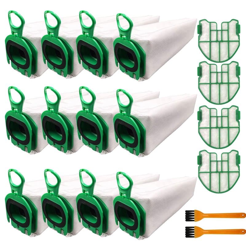 Lot de 12 Sacs d'aspirateur pour Vorwerk Kobold VB100,Sacs d'aspirateur,Avec 4 Filtres à Moteur, 2 Pinceaux,Sac À Poussière de R