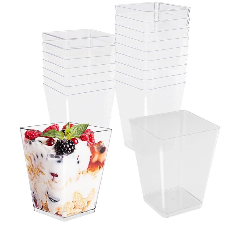 Vexillic Tasses à Dessert, 50 Pièces Gobelets à Dessert 150ml Verrine Dessert Transparent Coupes Carrés Réutilisables pour Tiram