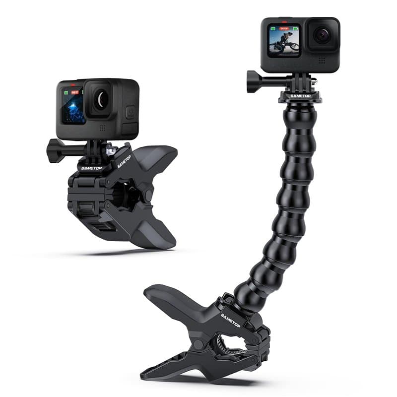 Sametop Fixation Pince Jaws Clamp Flexible Bras de Serrage Support Mâchoires Col de Cygne Compatible avec GoPro Hero 13 12 11 10