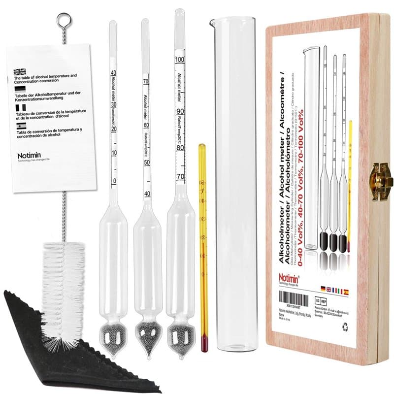 Notimin pese Alcool 3 pcs Alcoomètre 0-100 Vol%+ Éprouvette graduée en Verre+ Brosse (Mode d'emploi en français) pour Mesurer la