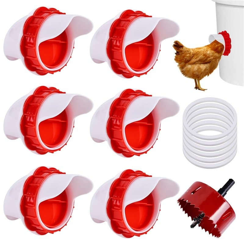 BYZESTY Mangeoire Poules 6 Ports, 6 Pièces Mangeoire Poules, DIY Mangeoire À Volaille Gravité Kit, Mangeoire Poule Automatique,
