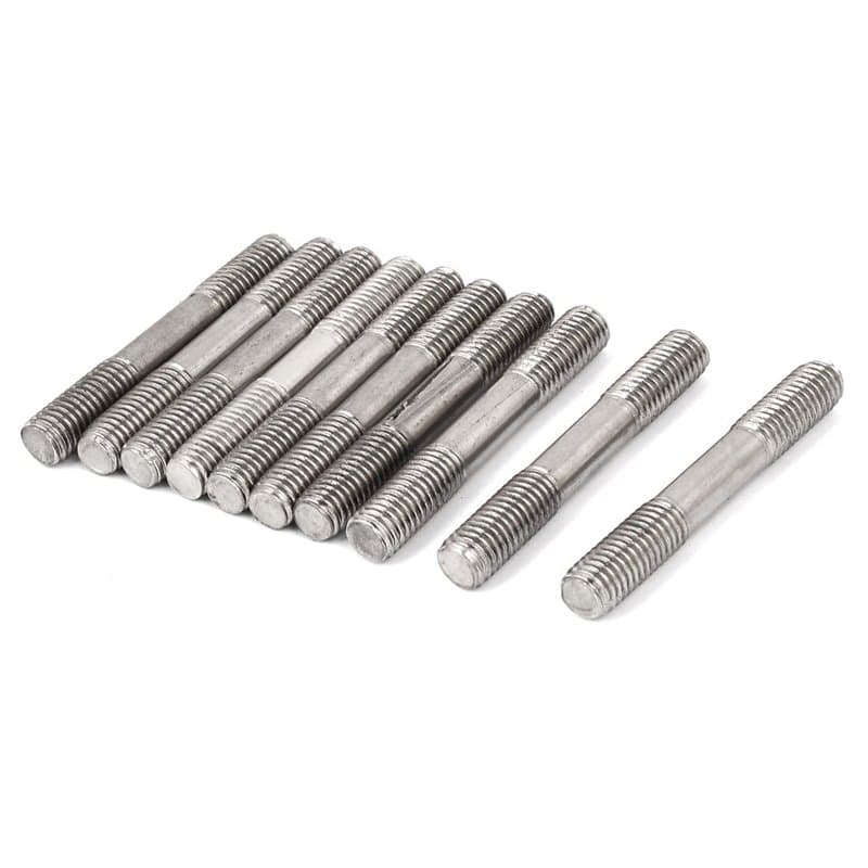 sourcing map Goujon Double Extrémité Filetage 304 Inox Acier Serré Réglable Pousser Tige M10 x 70mm 10Pcs