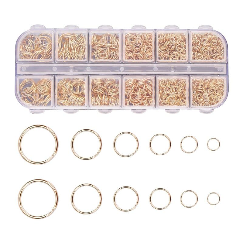 Lot de 1200 anneaux de saut ouverts, disponibles en 4, 5, 6, 7, 8 ou 10 mm, fendus, ronds, en métal plaqué or, pour fabrication