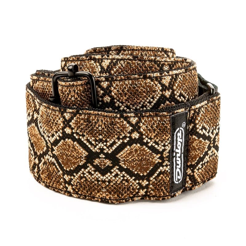 DUNLOP - Bandoulière Jacquard King Cobra pour guitare et basse, design à rayon plat, ressort basse tension, couleur noir et oran