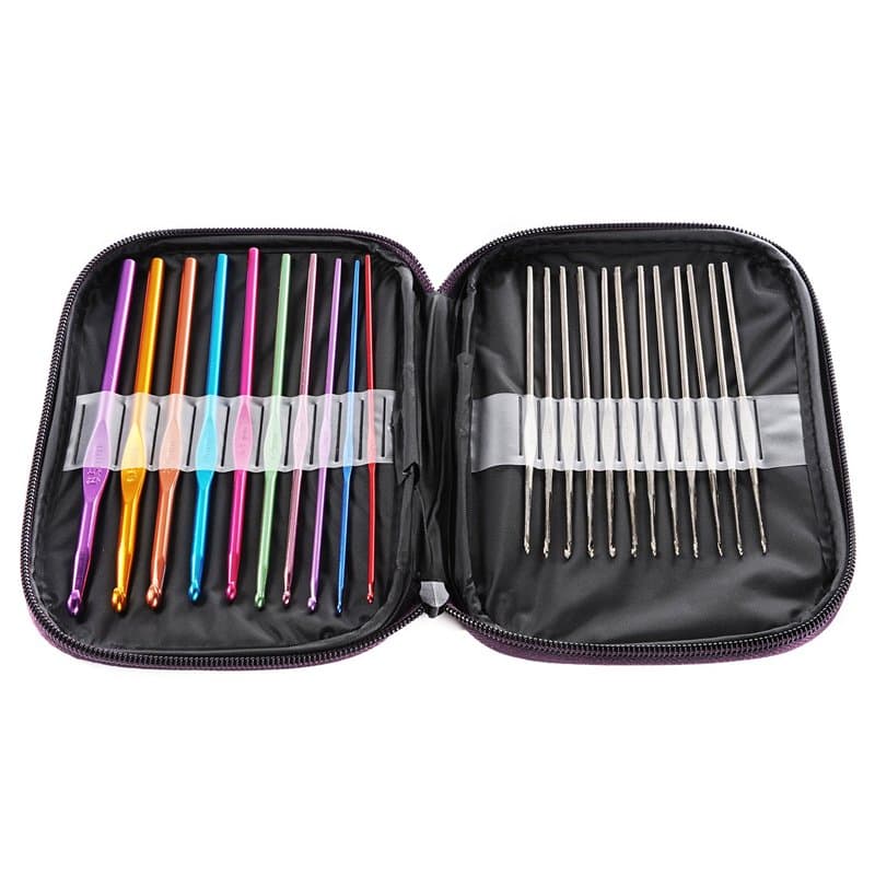LIHAO Lot Mélangé de 22pcs Crochets Aiguilles à Tricoter Multicolores en Aluminium & Acier dans une pochette violette