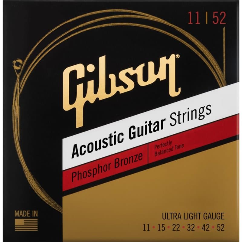 GIBSON ACCESSORIES Cordes Phosphor Bronze Acoustic Ultra-Light 11-15-22-32-42-52, pour guitare acoustique (SAG-PB11)