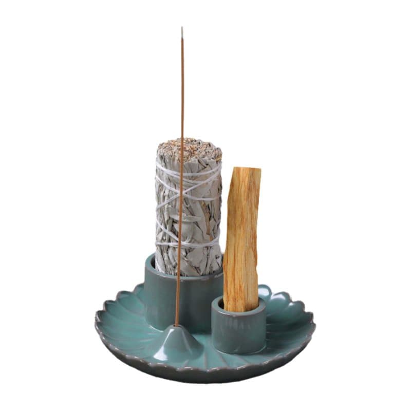 Bougeoir en céramique,Porte-encens Palo Santo,Porte-encens de méditation 4 en 1,Porte-encens en céramique,Porte-encens,Porte-enc